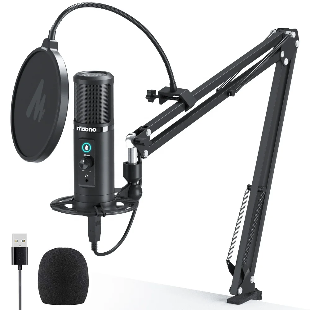
MAONO USB Microphone Zero Latency Monitoring 192KHZ/24BIT Professional Cardioid Condenser Mic with Touch Mute Button 