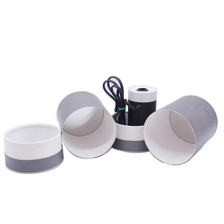 Custom Printed Biodegradable Cardboard Tube Round Electronic Product Box Cylindrical Tube Paper Jar With Metal Bottom