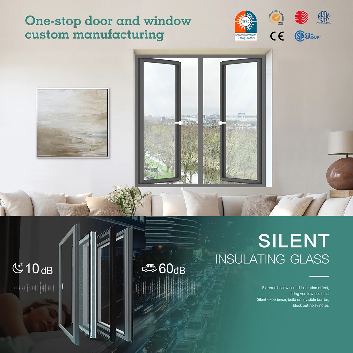 SUNGYE Energy Efficient Thermal Break Aluminum Triple Glaze Double Glazed Passive House Casement Glass Doors and Windows