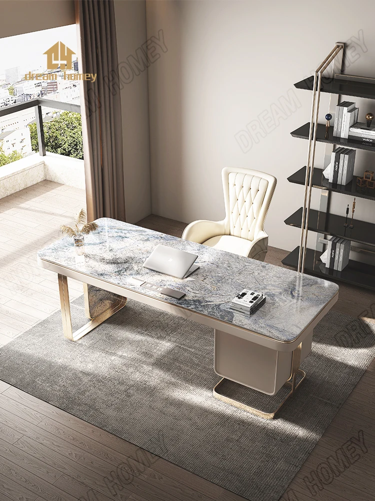 Italian minimalist desk household modern simple light luxury computer desk luxury stone Italian high-end rock plate desk