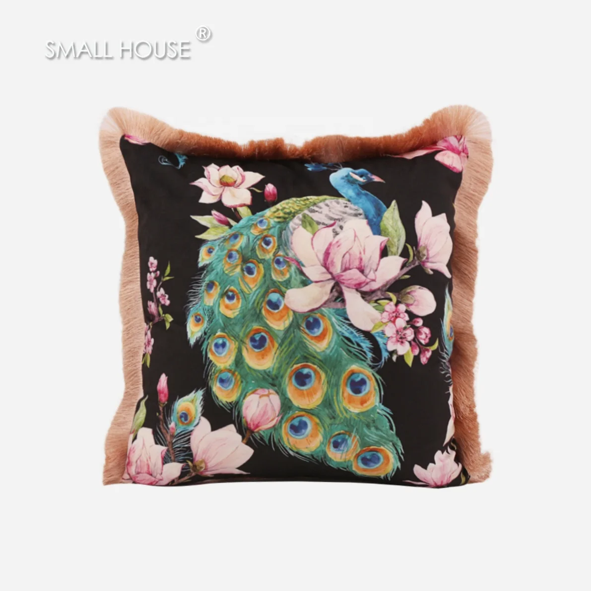 
Wholesale peacock digital printing fashion home decor soft cushion cover throw pillow with tassel 