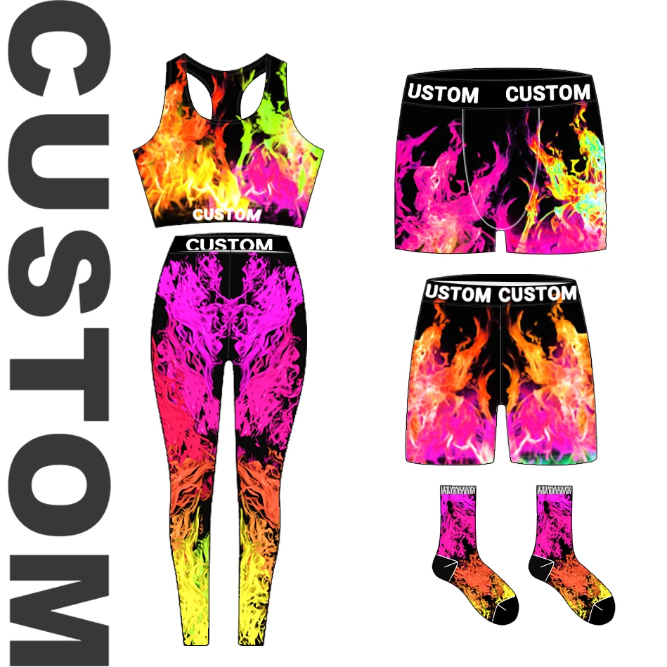 Oem Printed Polyester Interior Short Wholesale Boxer Underwear Female Custom Girl Women Bra 3 Pieces Set Ladies Yoga Leggins