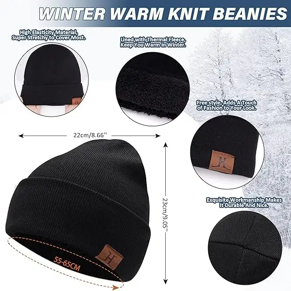 Custom Beanie Gloves Neck Warmer Set with Warm Knit Fleece Lined Winter Beanie Hat With Scarf Gloves Set