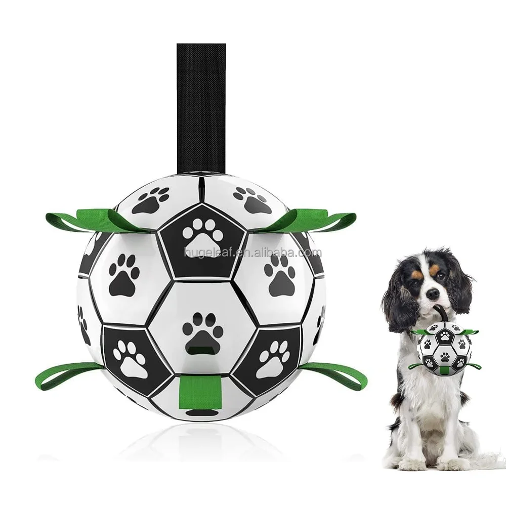 Pet Interactive Training Elastic Football Outdoor Dog Soccer Ball Toy with Grabbing Tabs