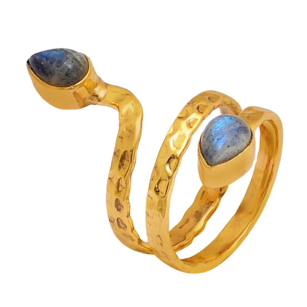 wholesale pear Labradorite gemstone snake wrap ring solid 925 sterling silver low price gold plated jewelry casa de plata
