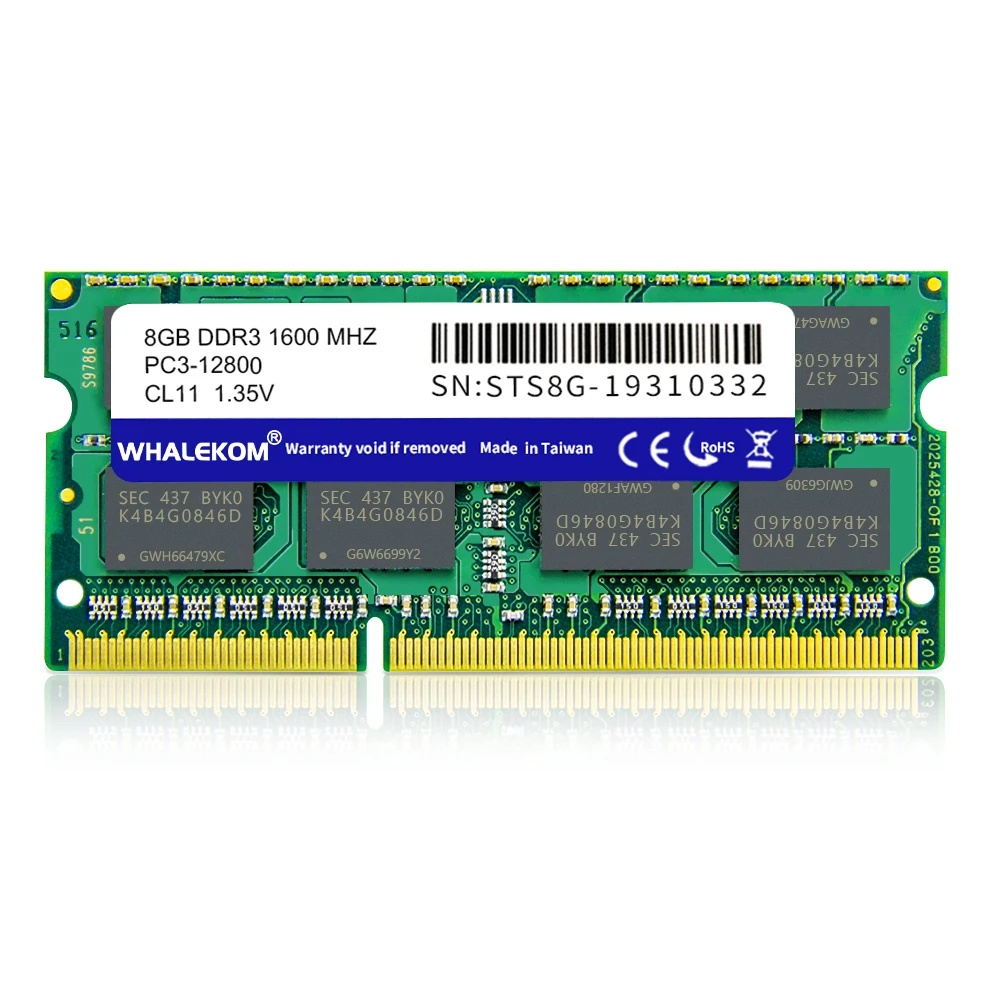 
WHALEKOM Factory Sale Memory DDR3 1600 Mhz Ram 8GB for Laptop 