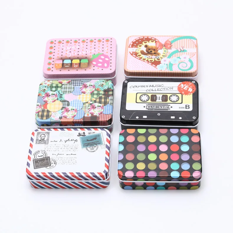 Cartoon Offset Print Rectangular Empty Jewelry Box Organizer Pill Cases Small Coin Tin Box Tin Containers With Lids
