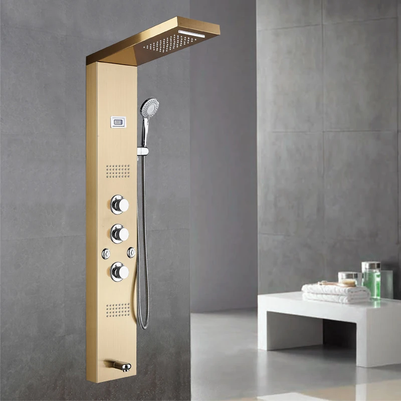 Fapuiiy LED Shower Faucet Shower Panel Bathroom Stainless Steel Contemporary Modern in Wall Shower System Waterfall Rain Black