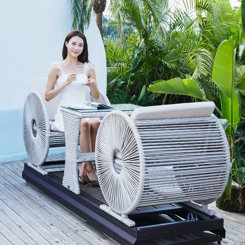 Outdoor Garden Rattan Furniture Patio Swings With Table villa Rattan Swing Chair