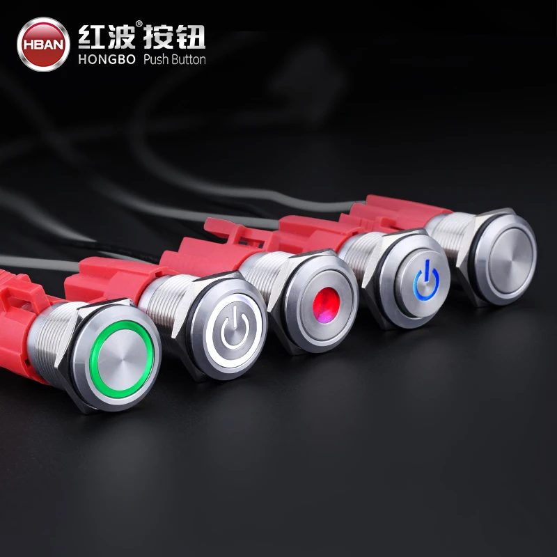 Ring led 12v red waterproof button on off 1no1nc Black coating red ip67 switch 19mm 3v green