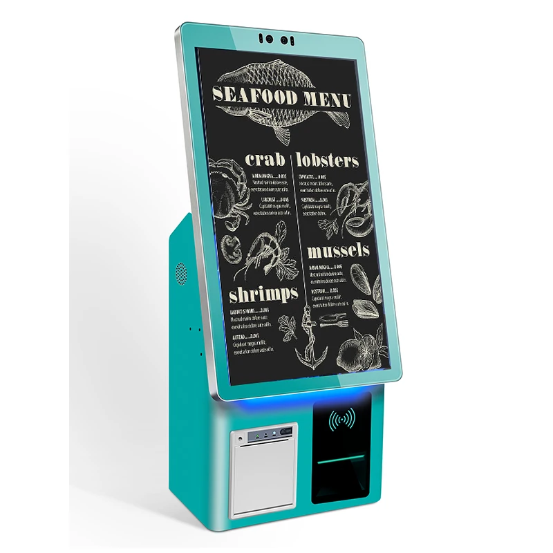 OEM 10 15 21.5 32 inch hot food vending machine order kiosko 21 android pos terminal with label printer