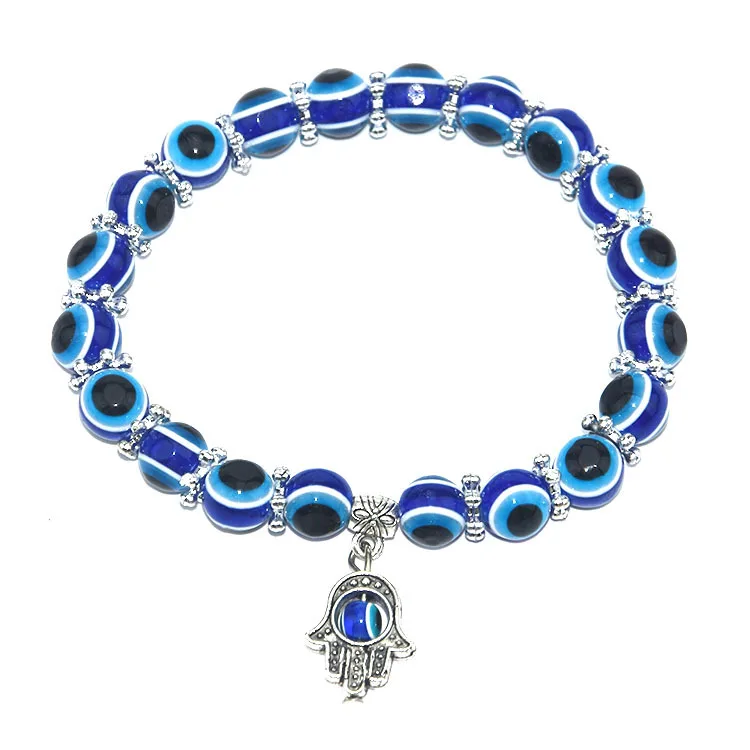 Wholesale New Fashion Retro Blue Eyes Beads Lucky Bracelet Hand Shape Silicone Bracelet Jewelry Men And Women Couple Custom