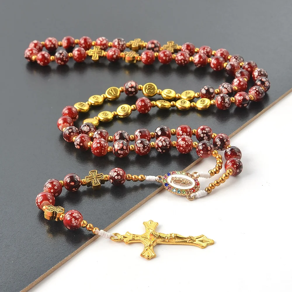 Cross rosary beads High Quality Glass Pearl Beads Ornaments Retro Bronze catholic religious