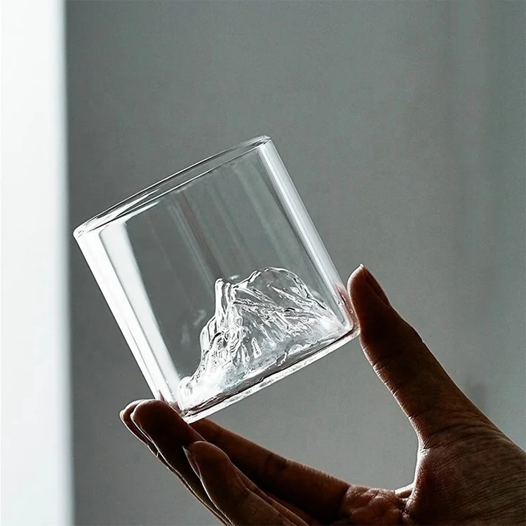 Wholesale price 175ml inside mountain unique wine and whisky glasses rotating whisky glass logo customised glass cup for whisky