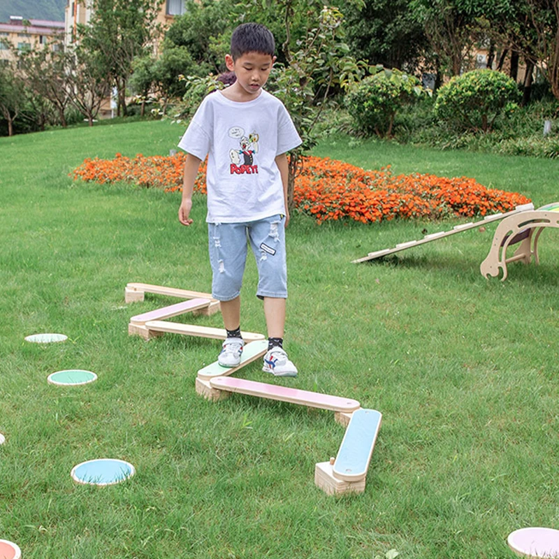 Wooden Balance Beam Stepping Stones for Kids Gymnastics Obstacle Course Montessori Furniture Balance Board Toy for Child