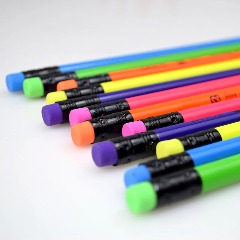 Good selling Customized Logo Neon HB #2 Graphite Writing Sketch Pencil with Eraser for Office and School