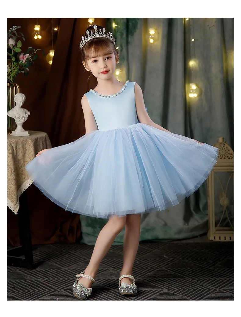 back v-neck Cute Summer Sleeveless Backless Baby Girl Party Dress Children Wedding  Frocks for 7 Years Princess dress  old
