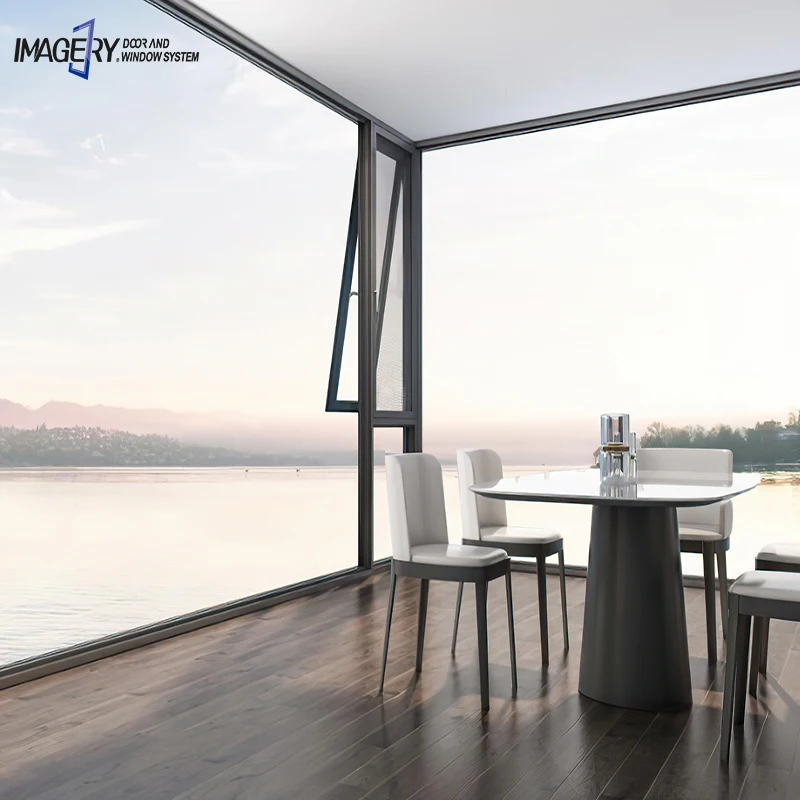 High quality modern design double glazed glass large commercial aluminum awning windows with screen for sale