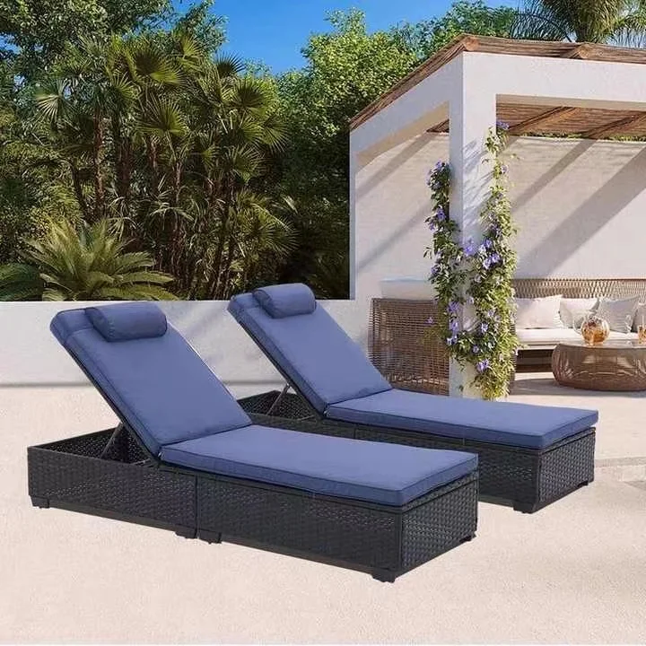 High quality Hotel Wicker Dark Brown Sunbed Patio Sun Lounger Swimming Pool Daybed Chaise Lounge Beach Rattan Reclining Chair