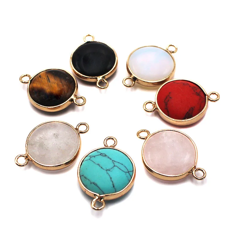 Natural Gemstone 10mm Round Shape Single Bail Silver Plated Bezel Findings Connector