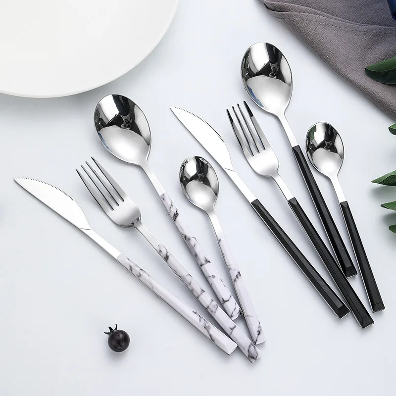 
Stainless steel cutlery with plastic clamping pieces pattern design handle 4pcs set factory sales 