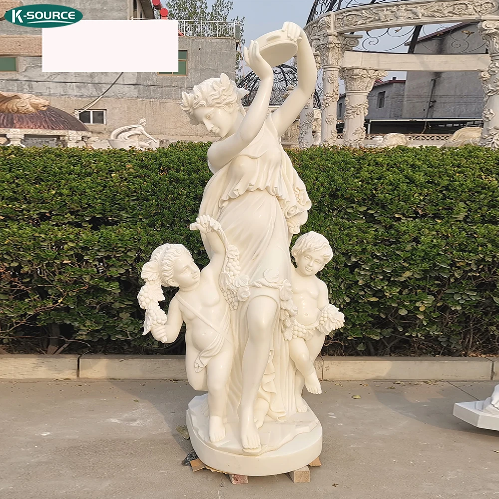 Garden life size White marble sculpture beautiful flowers and naked woman marble statue