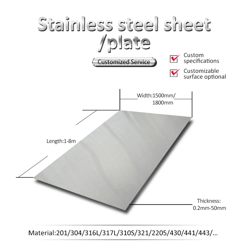304 304l 310s Ss Sheet High Quality 430 Stainless Steel 14 Ga 22 Gauge Stainless Steel Plate Cold Rolled Hot Rolled ZHONGJING