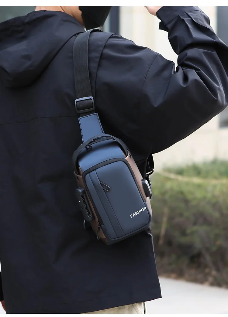 factory direct price fashion Multifunctional waterproof trend USB charging interface chest bags for men