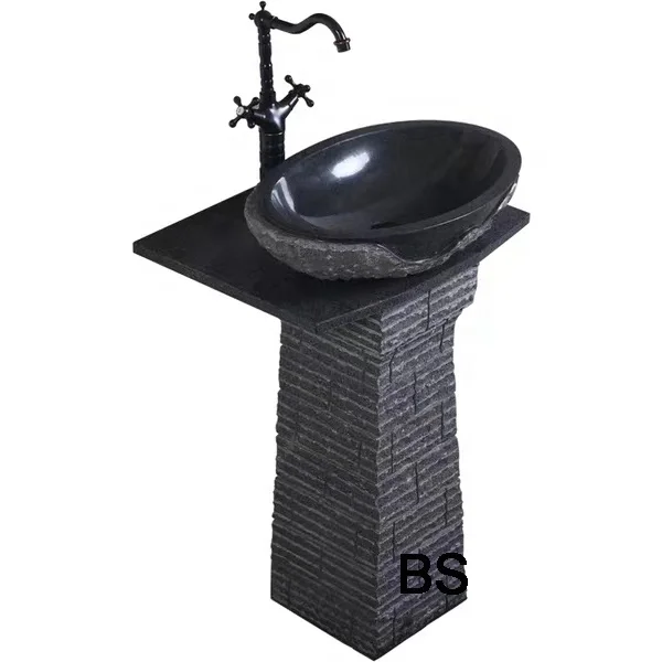 outdoor or indoor black marble pedestal stone basin for sale