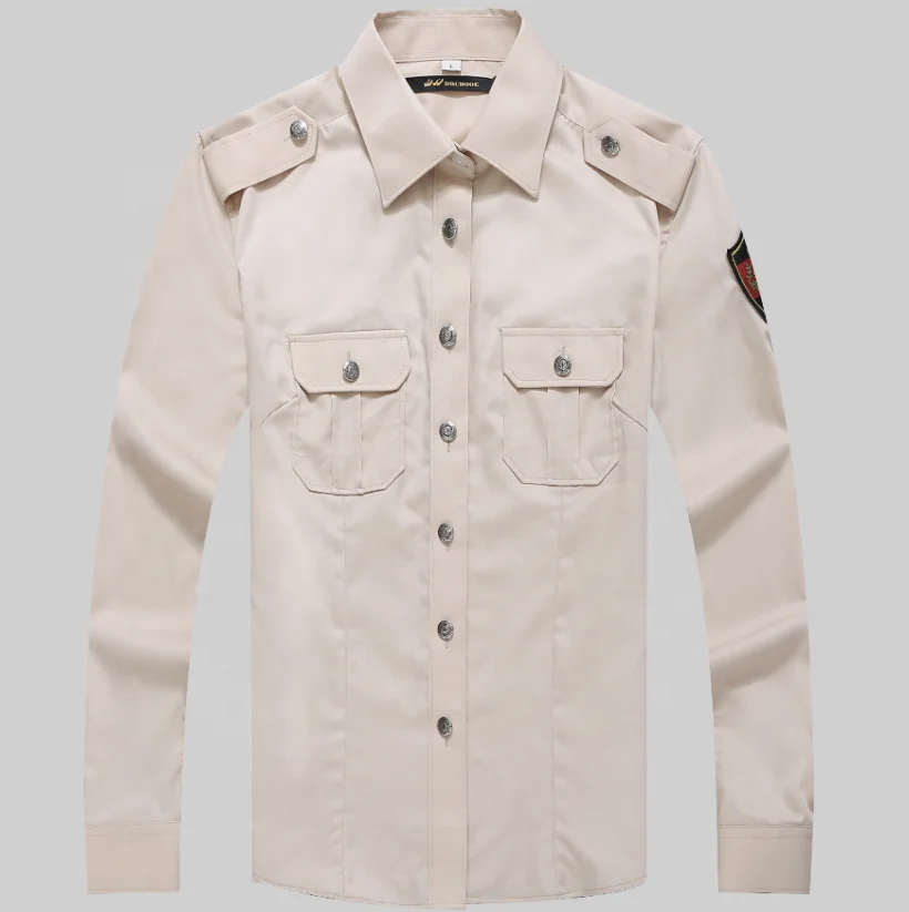 High quality button down custom mens long sleeve office uniform shirt with epaulets security shirt uniform