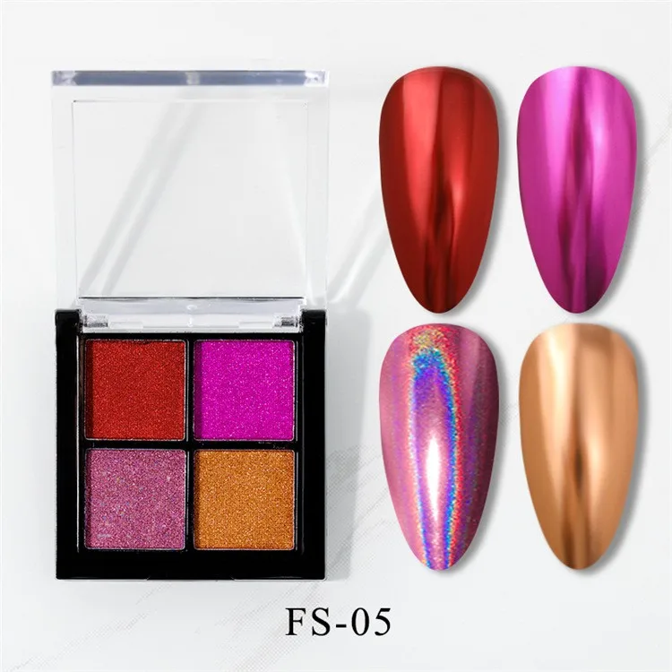 OEM 4 Grids Gold Series Chrome Pigment Powder Nail Powder Metallic Mirror  Magic Mirror Powder Nail Art Solid Glitter