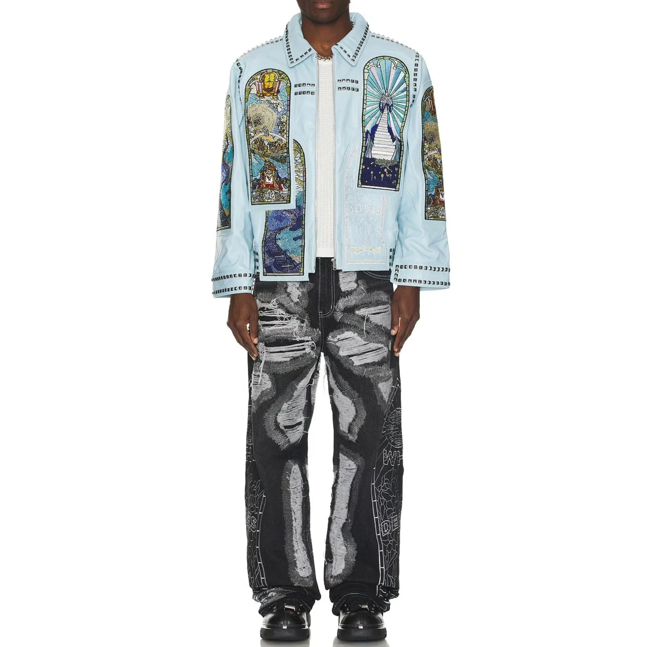 High Quality Vintage Style 3D Applique Embroidery Cropped Hoodie Jacket With Zipper For Men