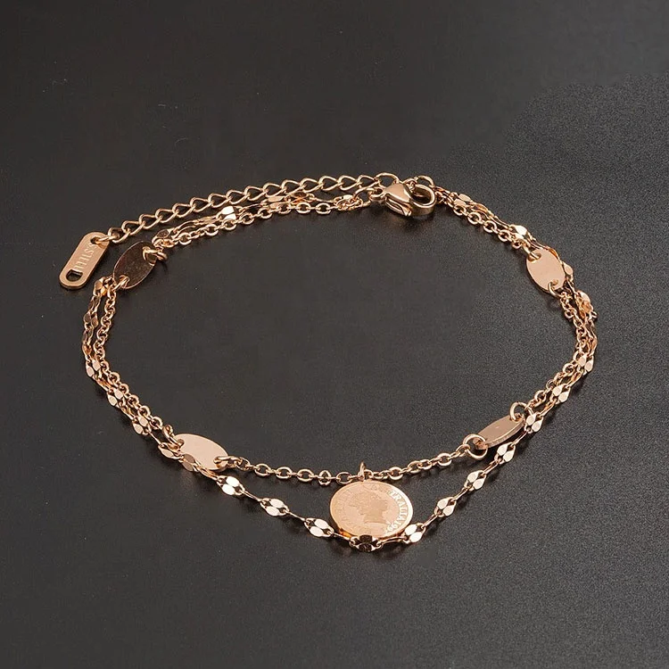 Wholesale Stainless Steel Rose Gold Ankle Foot Chain Women Jewelry Beach Foot Gift Layered Waterproof Anklet
