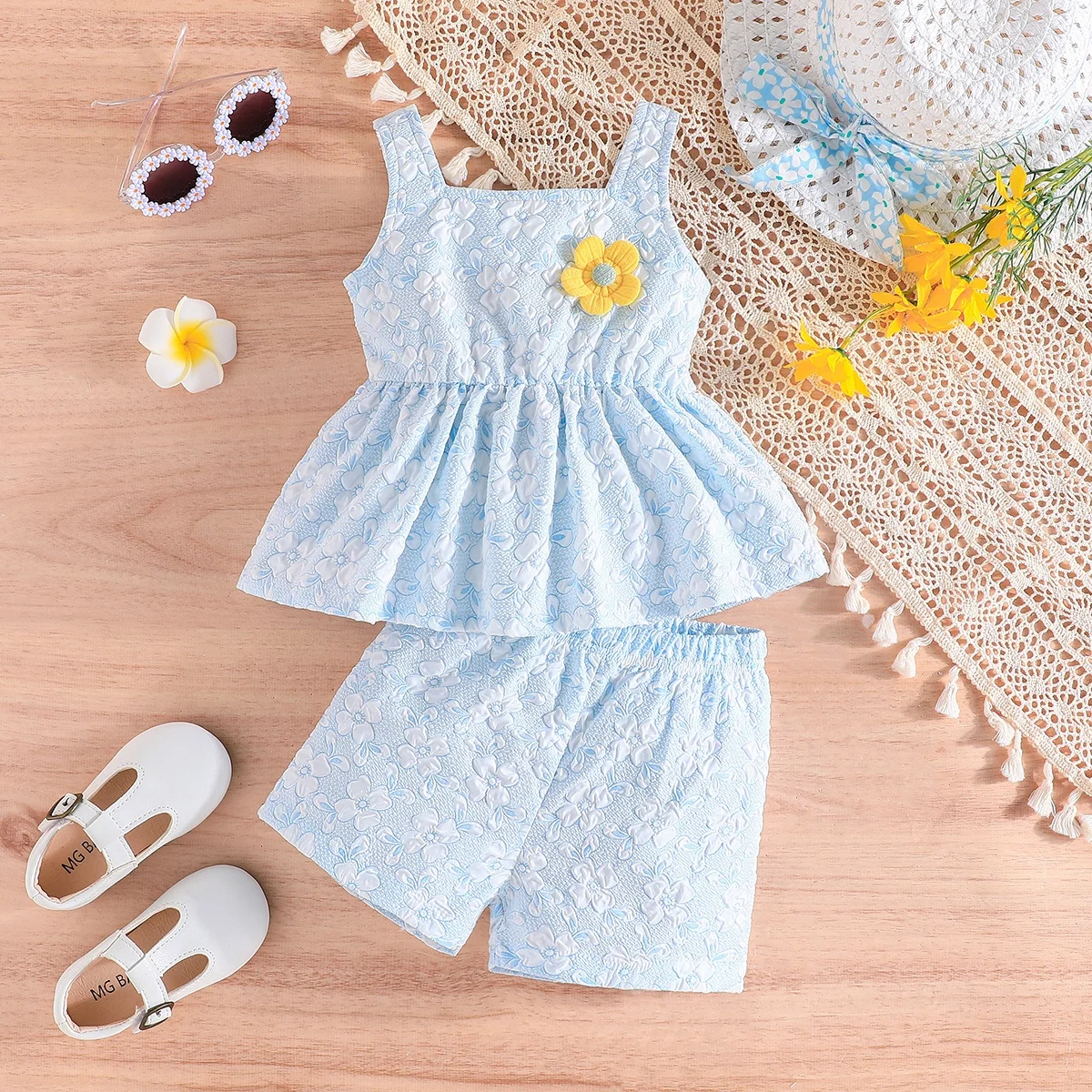 2Pcs Set 6Months - 3 years Newborn Baby Girl Cute Floral Sleeveless Top and Shorts Summer Outfit Toddler Kids Clothing Suit
