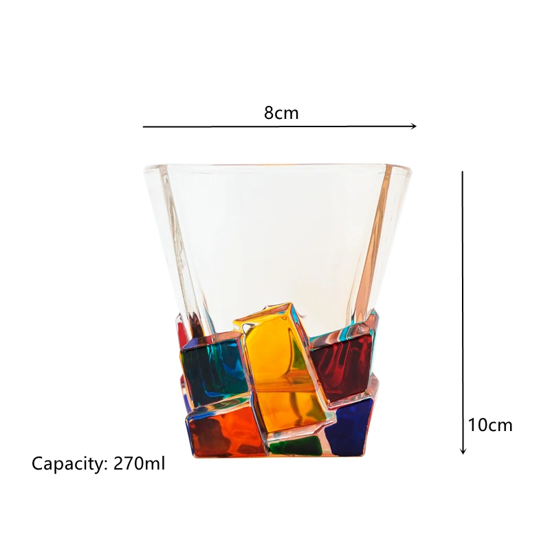 Hand Drawn Old Fashion Venetian Wine Rocks Glasses Colored Whiskey Square Rocking Glass