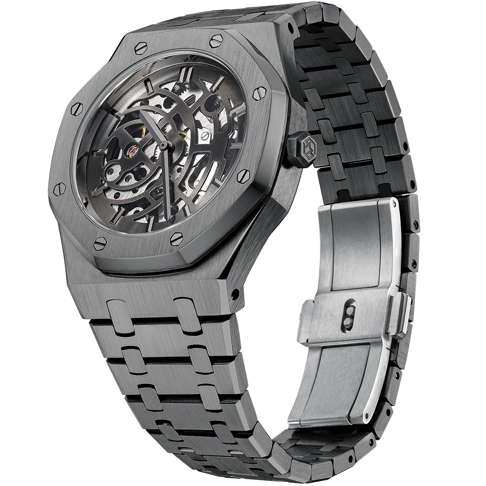 China Manufactur Custom Watch Logo Mechanical Skeleton Male Watches