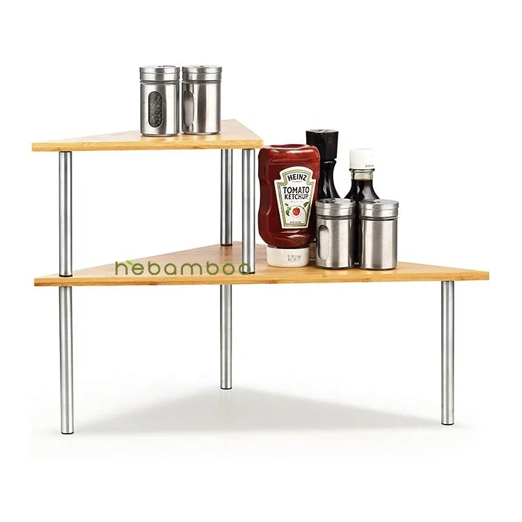 
Bamboo Kitchen 2 Tier Corner Shelf Holder Spices Organizer Rack 