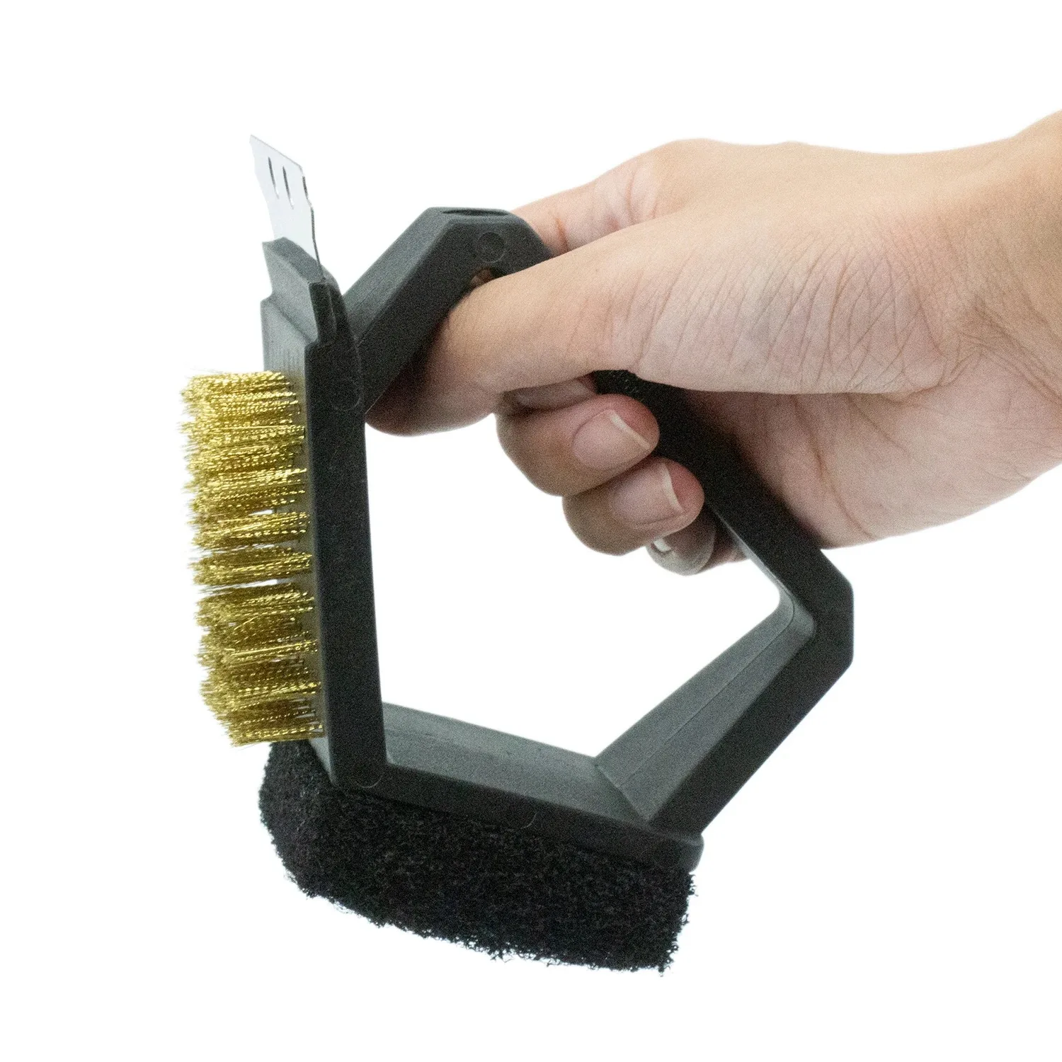Outdoor Multifunctional  BBQ Cleaning Brush Grill With Brass Bristle Scouring Pad and Scraper For All Grates