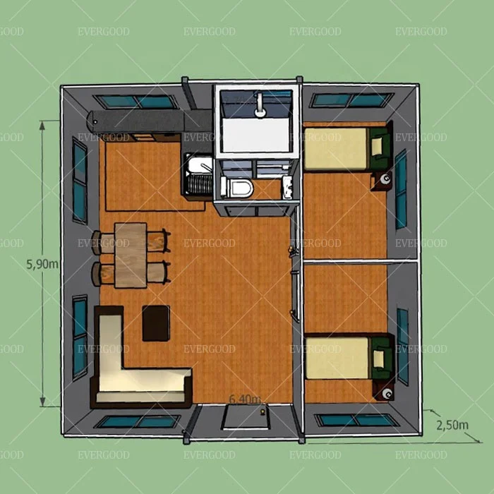Luxury prefab house ready made economical portable 2 bedroom living tiny home modular house