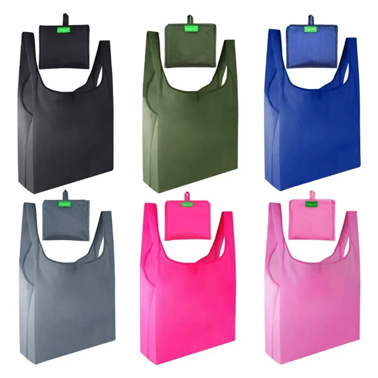 Wholesale Grocery Fold Bag Eco-friendly Pouch Foldable Ripstop Nylon Bags Reusable Folding Polyester Shopping Bag