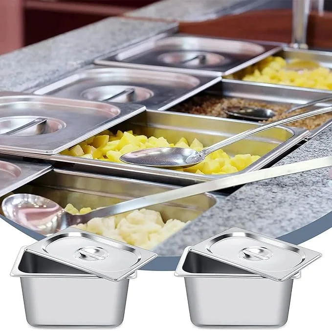 Stainless Steel 1/4 Gastronorm Container Food Tray Pan Hotel & Restaurant Buffet Metal Food Box Gn Pan