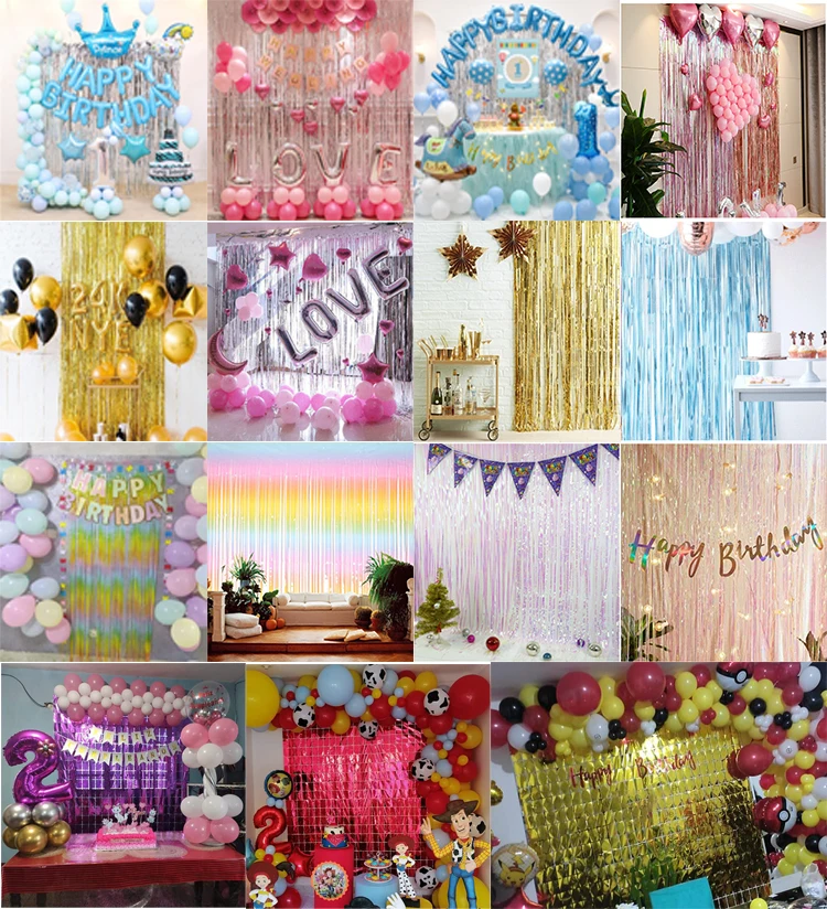 Shimmer Metallic Foil Square Curtain Birthday Wedding Supplies Rose Gold Factory Made White 1.5*3M