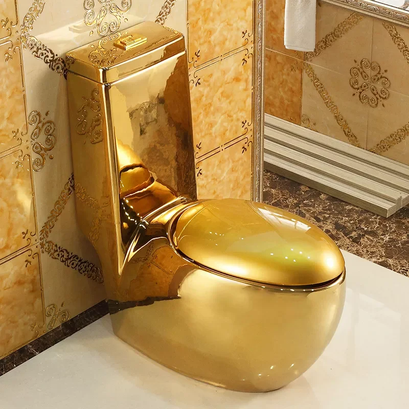 High Quality Golden Plated Sanitary Wares Top Flush Toilet Wc Strap One Piece Ceramic Gold Color Toilet