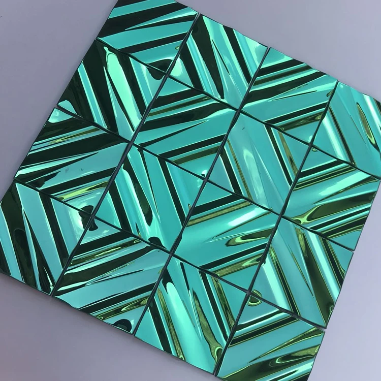 SANIPRO New Home Mesh-backing 3D Effect Wall Covering Facade Design Decoration Parquet Pattern Metal Mosaic Tiles