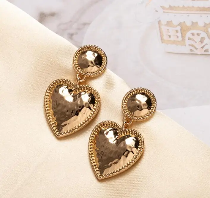 wholesale gold metal earrings jewelry big heart drop statement earrings