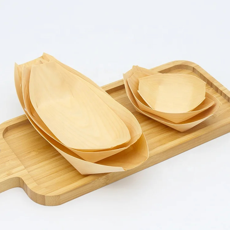 100%Biodegradable high quality wood boat dish disposable food containers sushi plate