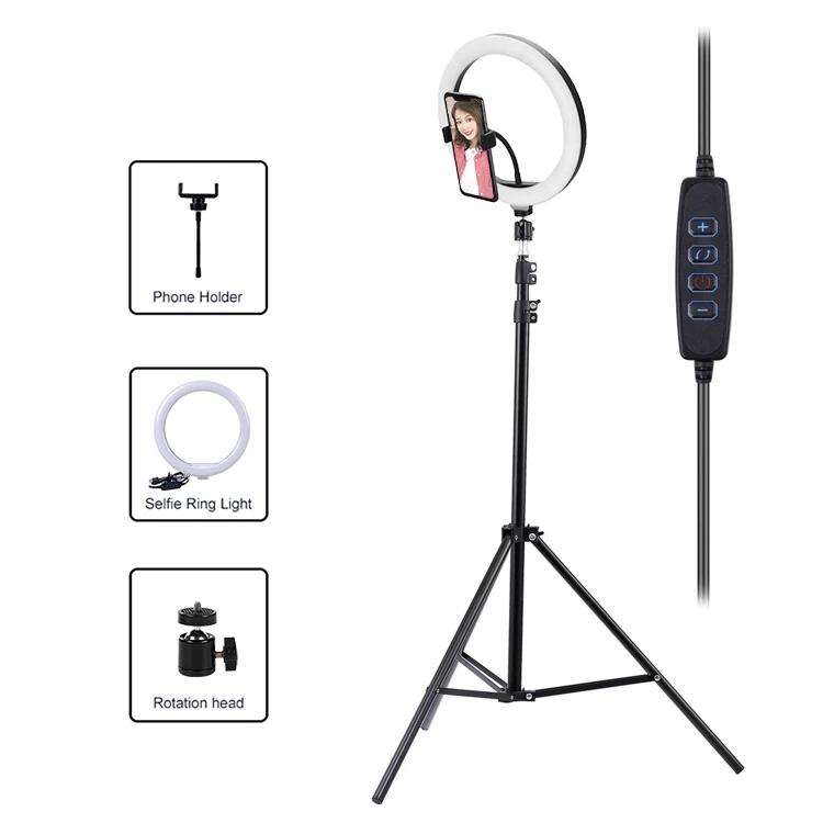 
Phone ring light 10inch tik tok video live broadcasting led selfie ring light with tripod stand phone holder 