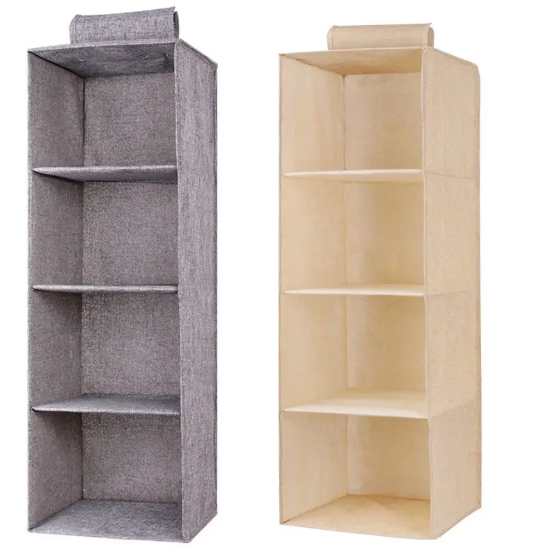Artificial Cotton Linen Sundries Storage Bag 3/4/5layer Collapsible Hanging Storage Shelves Hanging Closet Organizer