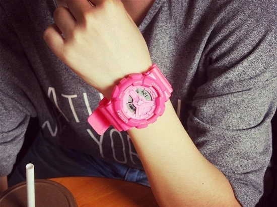 SHHORS double display  sports waterproof large dial watch candy color jelly color electronic watch for students women