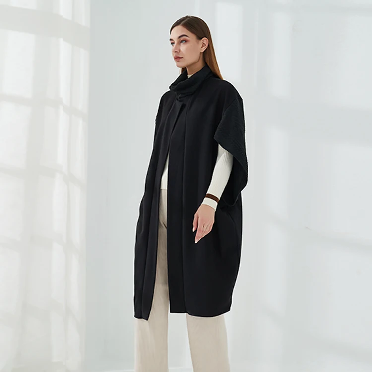 HEFT BOOOGE Vintage High Neck Sexy Winter Women Long Black Knit Poncho Dress